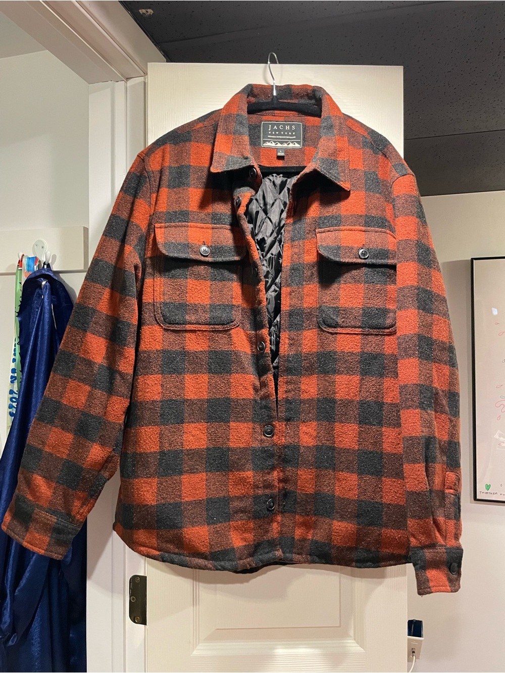 JACHS New York Men’s Large Buffalo Plaid Quilted Wool Blend Shacket